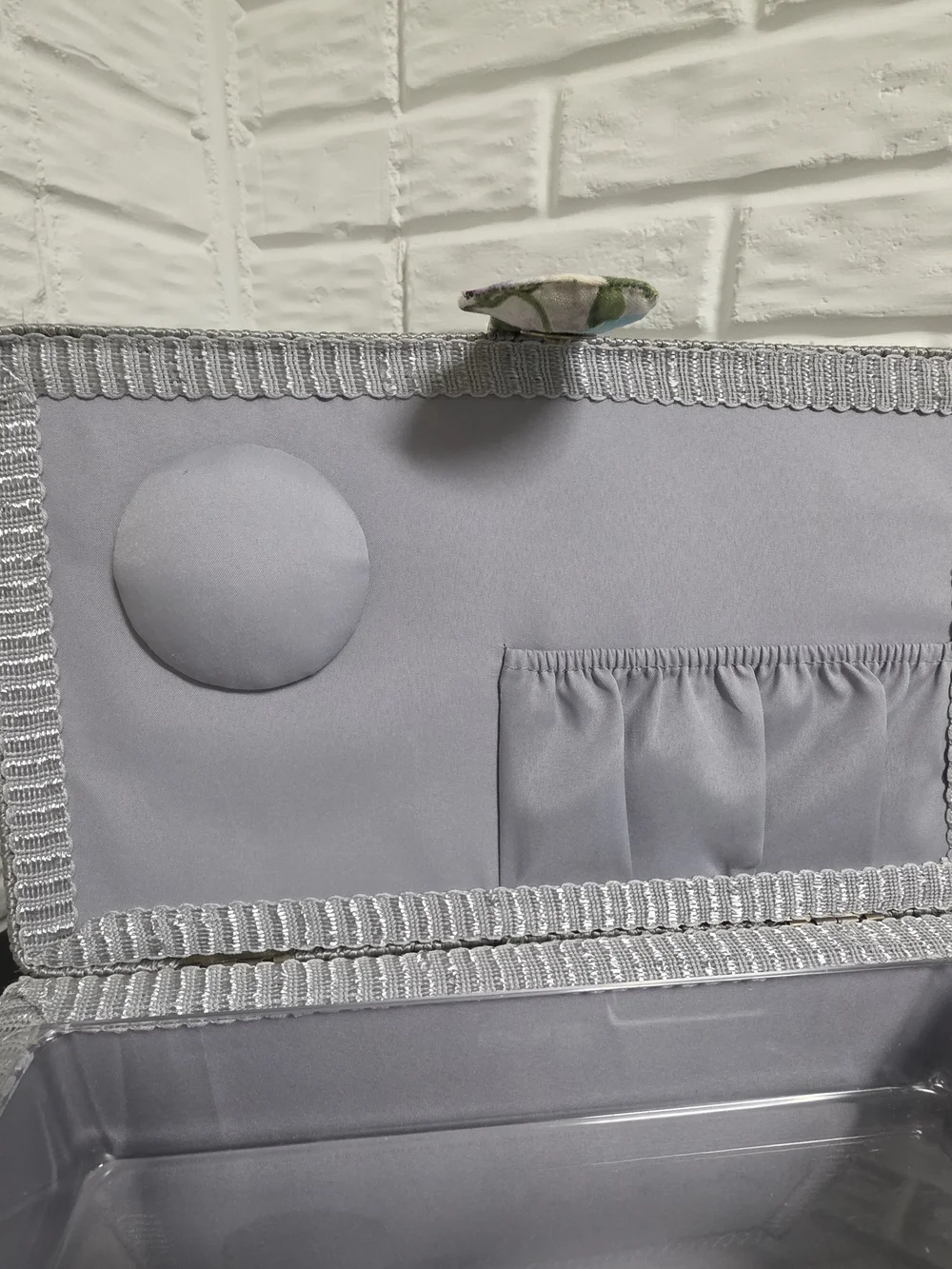 Floral Fabric Sewing Basket Rectangle Craft Organizer Box Gray Trim